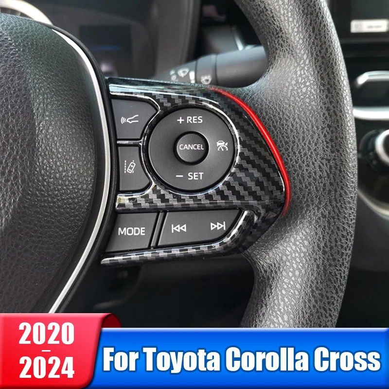 Car Steering Wheel Button Cover Trim Stickers For Toyota Corolla Cross XG10 2020 2021 2022 2023 2024 ABS Carbon Accessories