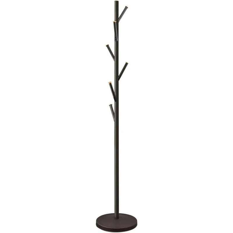 

Addison 68" Modern 6 Hook Free Standing Metal Coat Rack, Weighted Base, Gold Cap Accents + Oil-Rubbed Bronze Finish