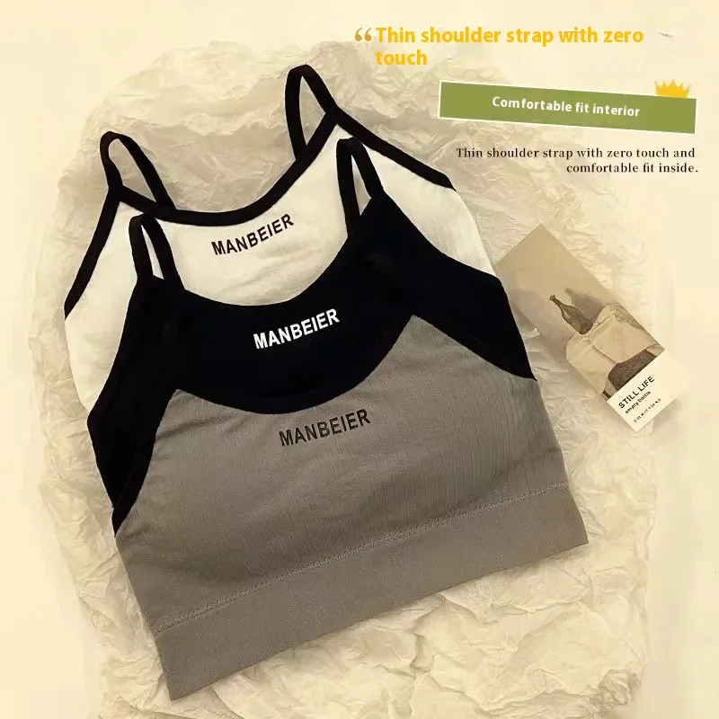 Girls Seamless Underwear with Bra Pads Without Steel Ring Anti-Glare Letters Sling Back Beautiful Back Sports Underwear Wrap Bra