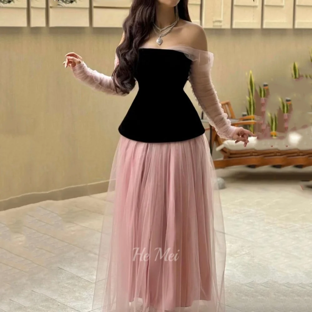 

Customized Prom Dress Elegant A Line Party Gowns Off Shoulder Contrast Formal Evening Dress Strapless فساتين سهرة