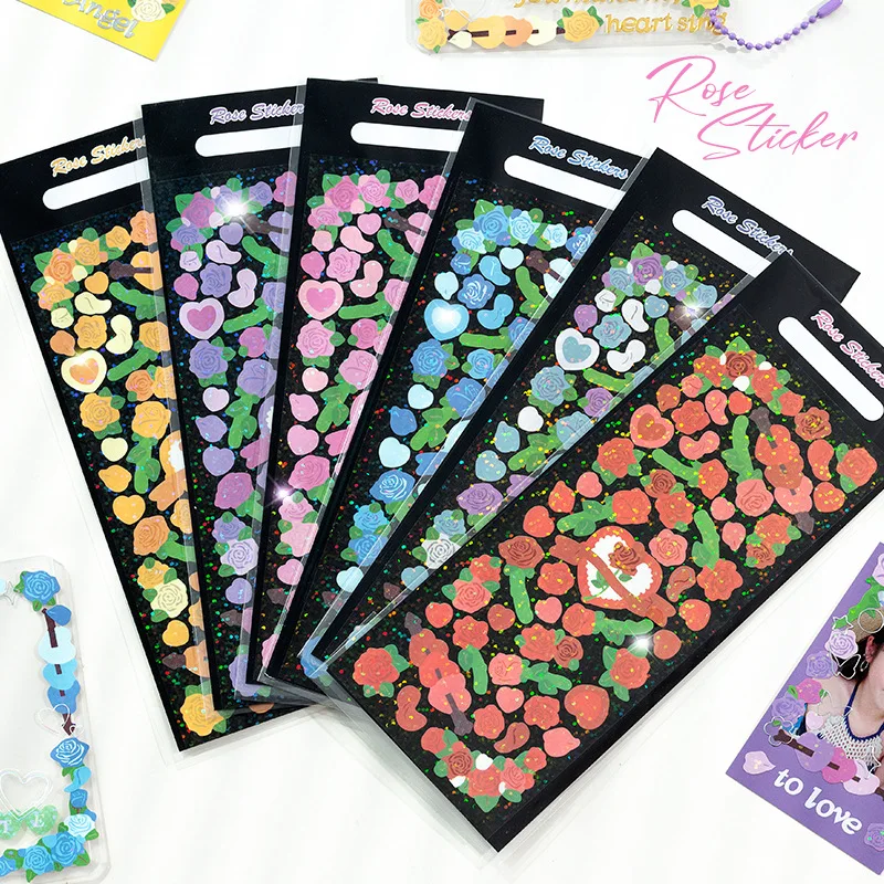 Rose Flower Stickers Beautiful Shiny Laser Mobile Phone Stationery Idol Card DIY Material Decorative Sticker Personalized