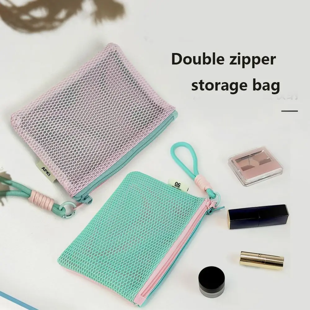 Double Zipper Mesh Storage Pouch Visible Ultra Light Visible Makeup Pouch Space Saving Japanese style Mini Coin Purse Office