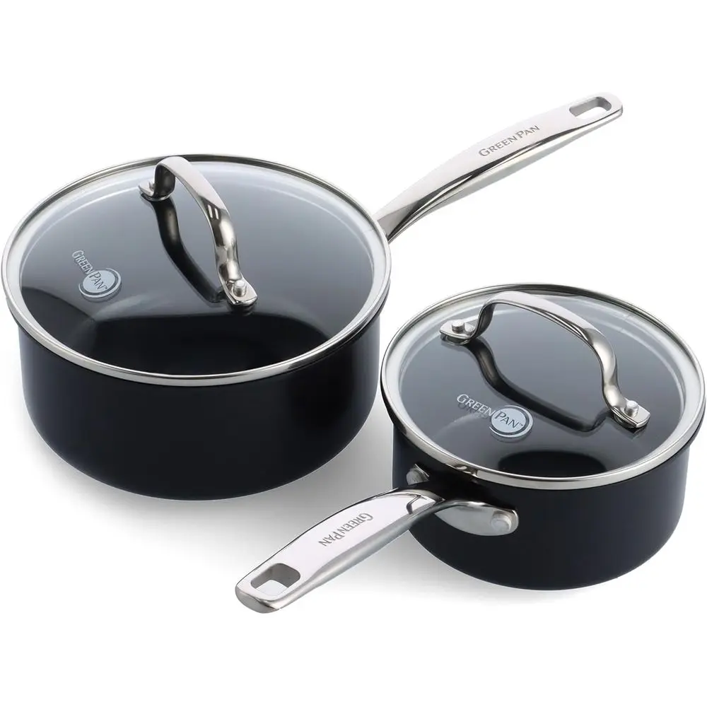 

1.5 & 3 Liter Diamond Nonstick Saute Pan Set with Glass Lids, Hard Anodized, Dishwasher and Oven Safe, Multipurpose, Stay-Cool H