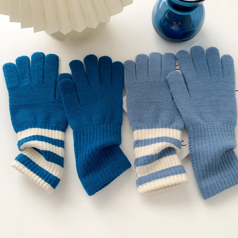 Guantes cálidos con pantalla táctil de Raya Horizontal para mujer, guantes de hilo de punto, guantes resistentes al frío para ciclismo, guantes cálidos de invierno a la moda