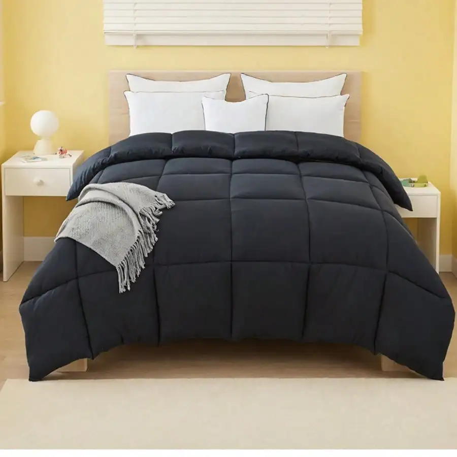 

Всесезонное одеяло-вкладыш из искусственного пуха, размер Queen, черное, с угловыми креплениями, двустороннее, теплое, пушистое