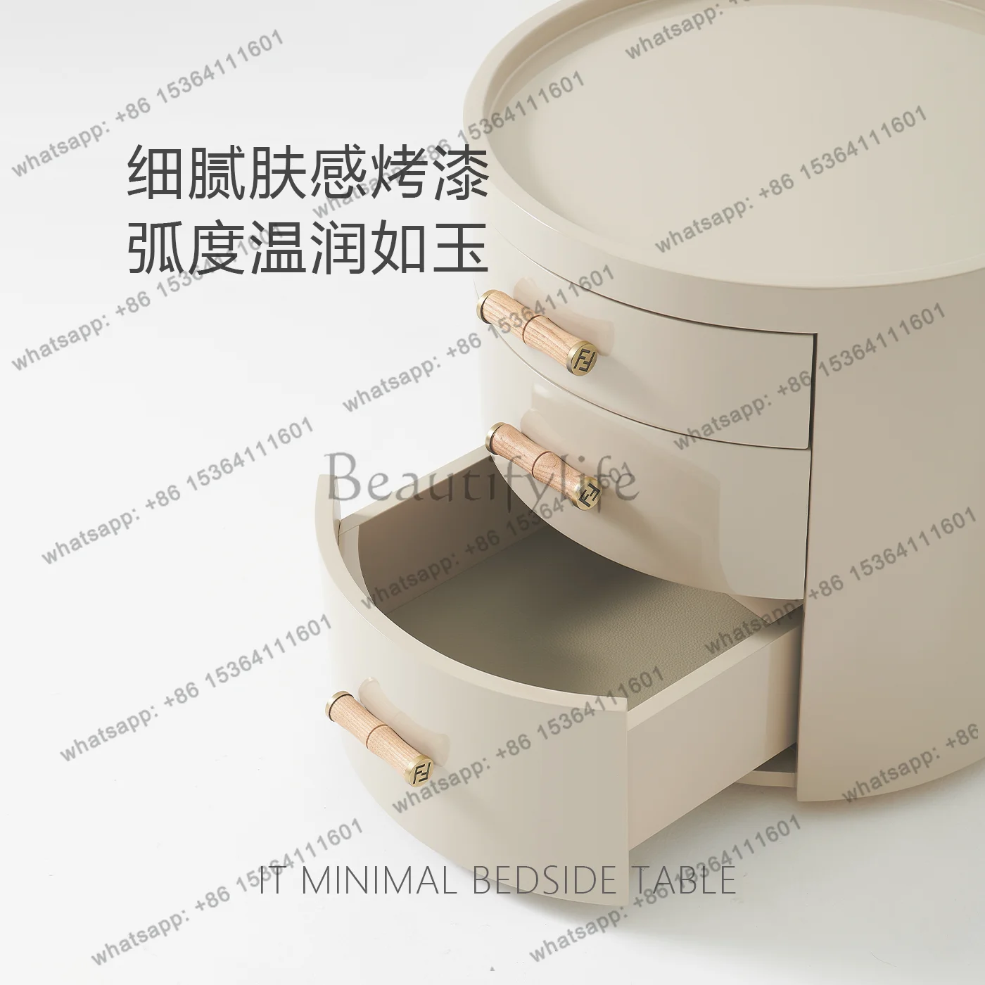 LS Italian minimalist round painted bedside table designer bedroom household bedside locker