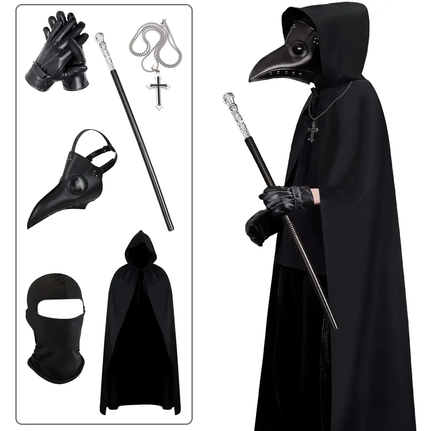 

Halloween Plague Doctor Mask And Cloak Costume Props Long Nose Beak Leather Masks For Adult Reaper Cloak Medieval For Party Gift