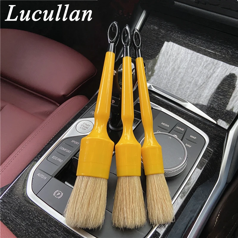 Lucullan Exterior Pre-wash and Interior Detailing Brush 3 Set Premium Boar\'s Hair Cleaning Kits