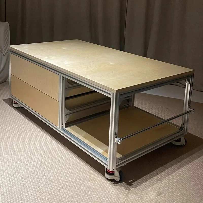 Nordic simple aluminum profile tea cabinet living room storage side cabinet movable coffee table