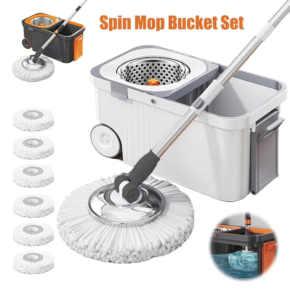 

Вращающаяся швабра с ведром, 6 сменными насадками, удлиненной ручкой, система для уборки пола с вращением на 360°