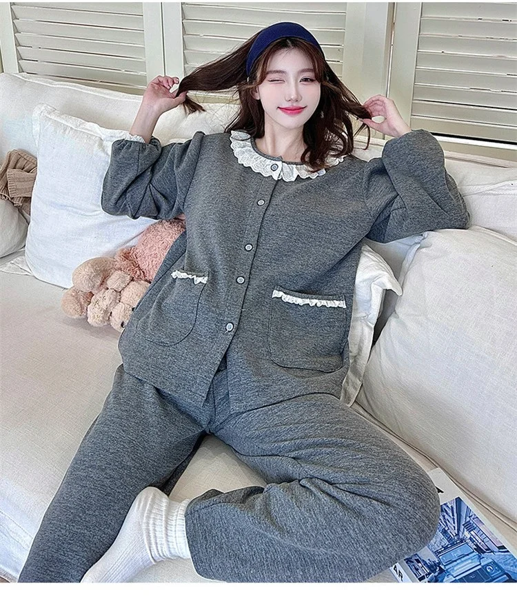 

Pajama Sets Nightwear Women Rayon Lavender Print Lightweight Thin Cool Breathable Button Front Long Sleeve Knee Length Spring OL