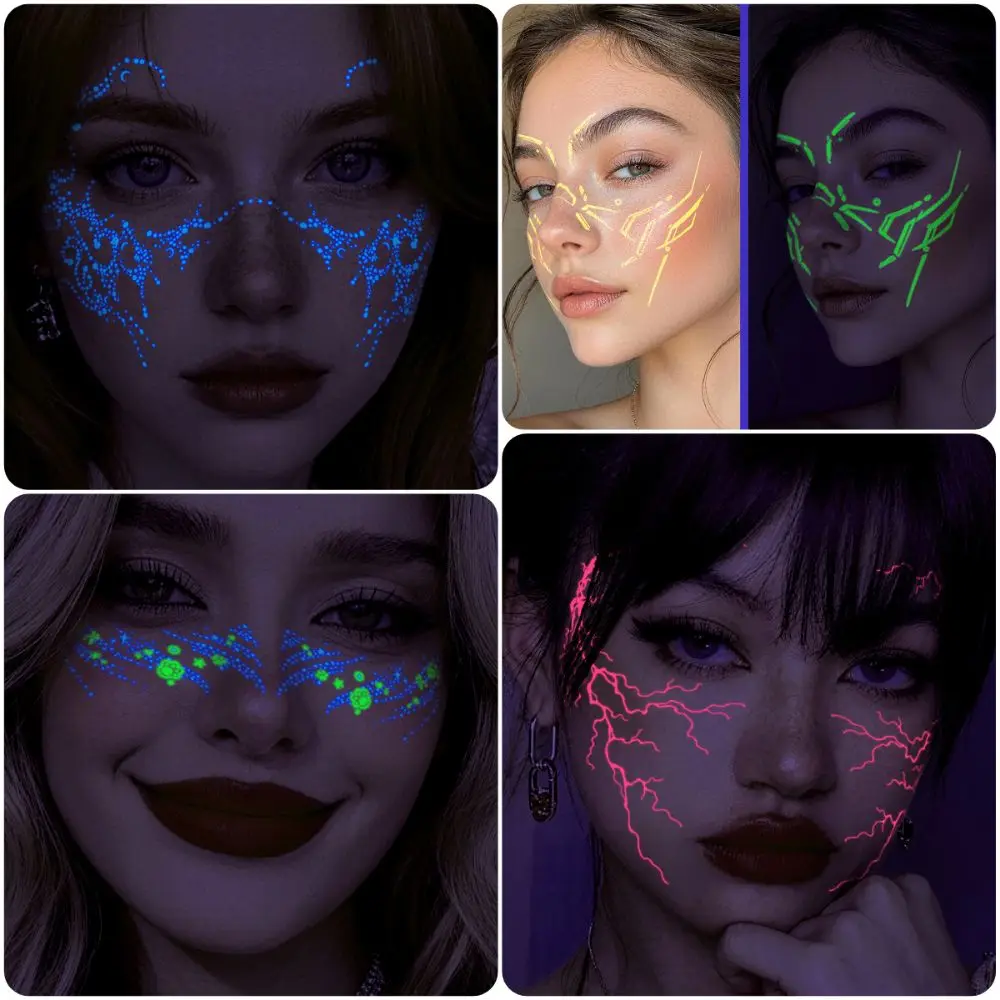 Glow in The Dark Halloween Disposable Tattoo Tricolor Multicolor Body Art Tattoos Luminous Photo Props