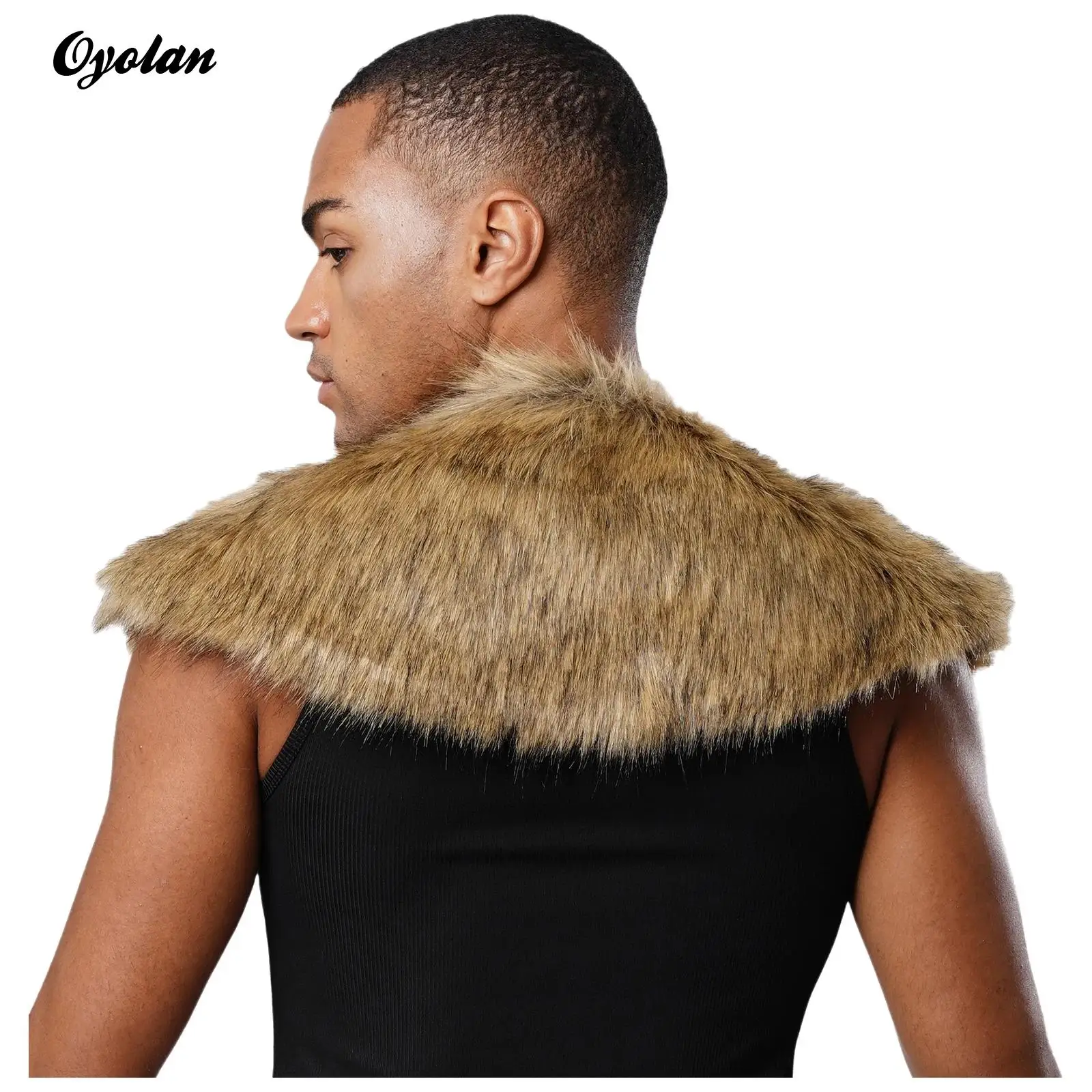 

Mens Halloween Medieval Viking Knight Warrior Cosplay Costume Faux Fur Shawls Shoulder Cape Collar Costume Accessory Dress Up