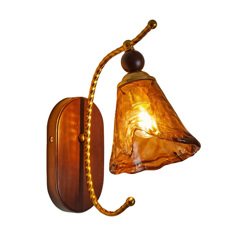 

French medieval wall lamp bedroom bedside retro living room background decorative lamp