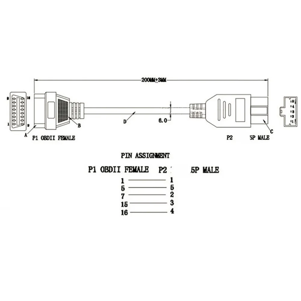 New OBD Adapter for Honda 5Pin OBD1 To OBD2 16Pin Female Diagnostic Connector for Honda 5 Pin Car Scanner OBD II Extension Cable