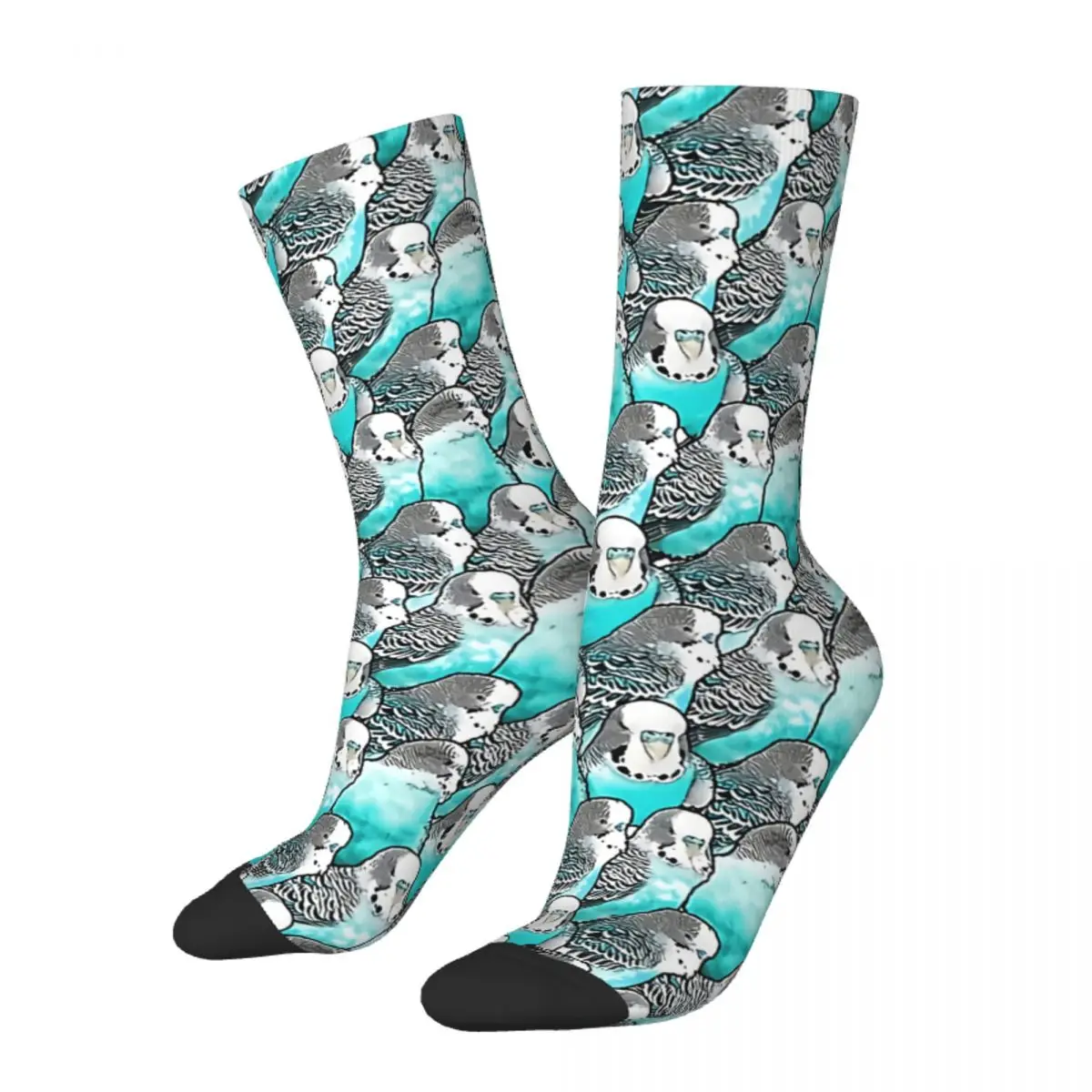 

Funny Crazy Sock for Men Budgie Cyan Blue Hip Hop Vintage Cute Bird Animal Happy Pattern Printed Boys Crew Sock Novelty Gift