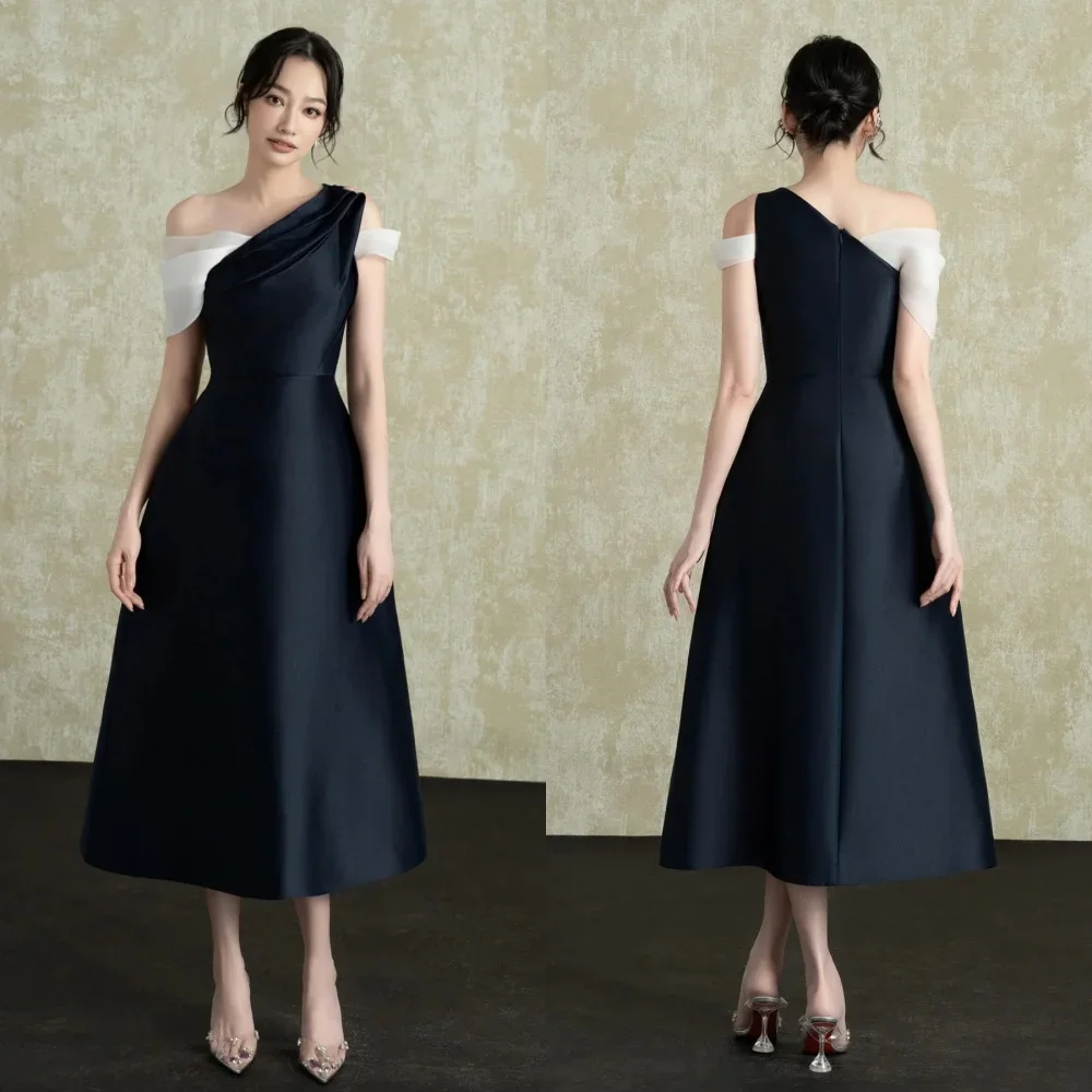 Customized Unisex Matching Fashion Pleat Ruched A-line Off-the-shoulder Midi Dresses Bespoke Occasion Dresses Classic Casual