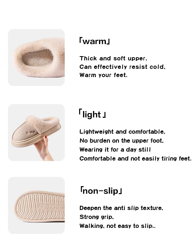 Winter-Warme Hausschuhe für Männer und Frauen, Wildleder-Plüsch, Fellgefütterte Baumwollschuhe, Dicke Sohle, Rutschfest, für Innenräume, Schlafzimmer, Paar-Mules – Detail 11