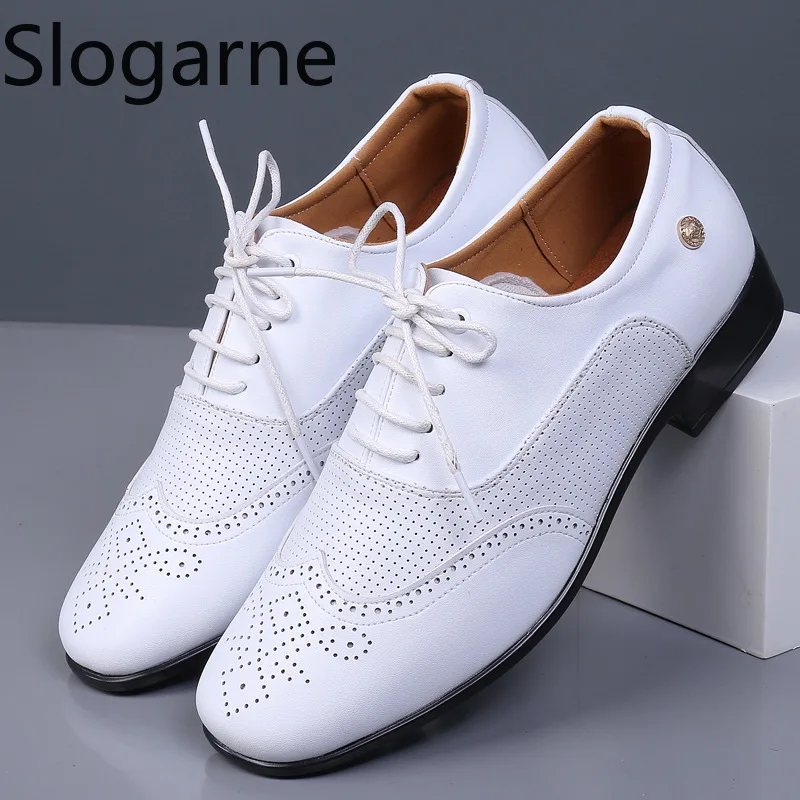 Men Leather Dress Shoes Male Elegant Hollow Out Modern Jazz Latin Ballroom Dance Shoes Man Business Causal Footwear Stage Wear