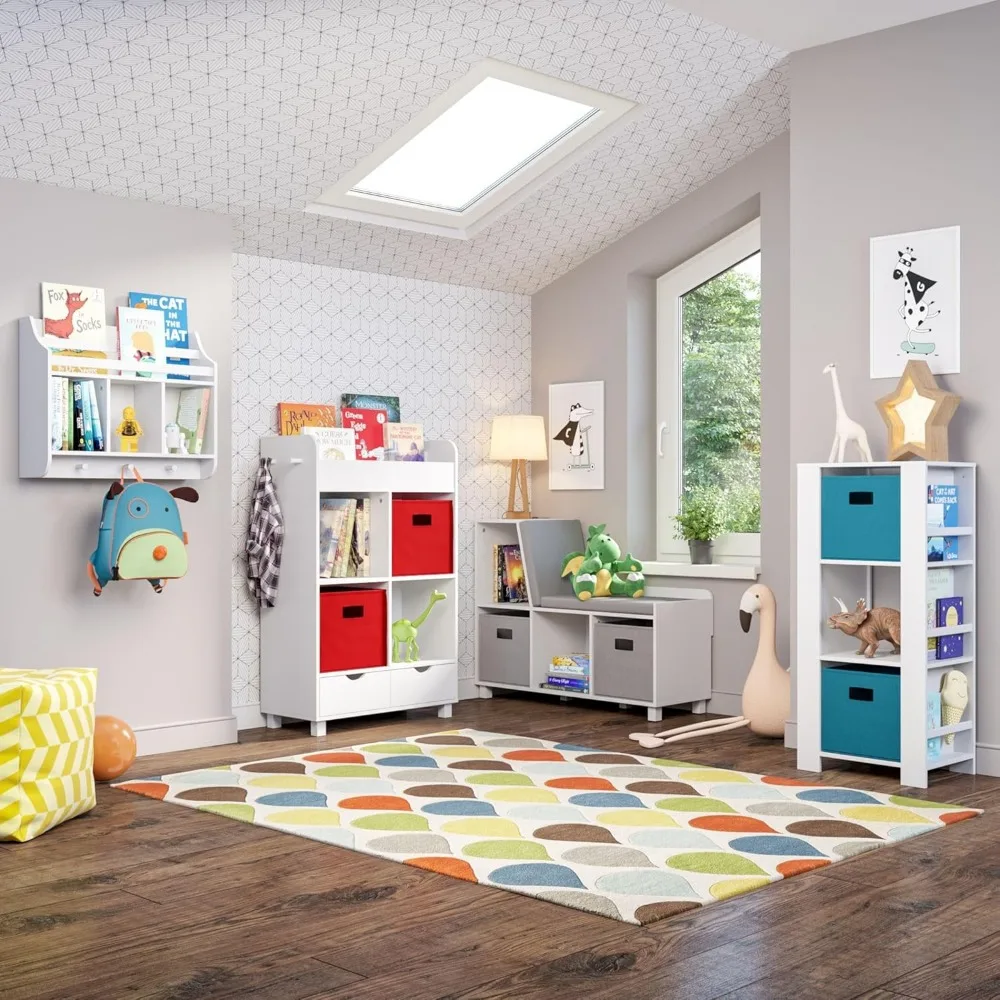 Kids Reading Nook with Toy Storage Bench, Comfy Cushioned Seat and Organizer for Playroom