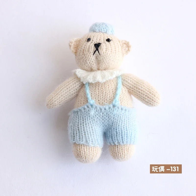 Newborn Photography Props Cute Cabinet Crochet Knitted Bear Toy Purely Handmade Animal Doll Baby Photo Shooting Accessories