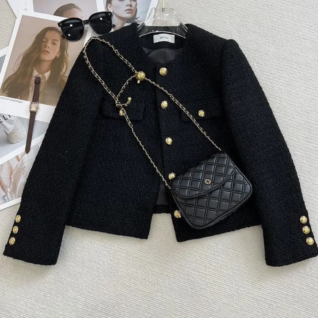 

Women's round Neck Short Outwear French Tweed Exquisite Small Fragrant Autumn Winter Style New
