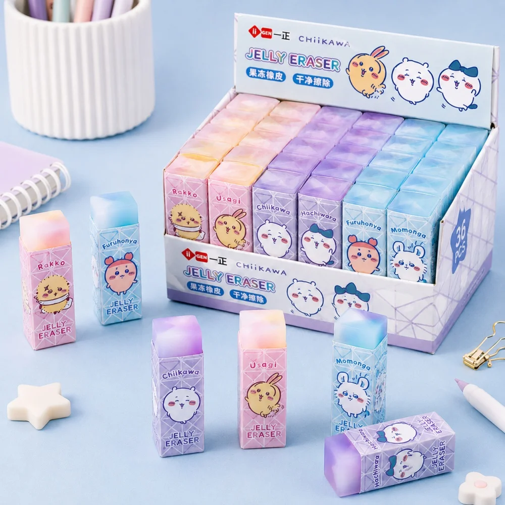 Genuine Chiikawa Jelly Eraser Rainbow Soft Flexible Pencil Eraser Fruit Scented Clean Erasing Stationery for School Study Desk
