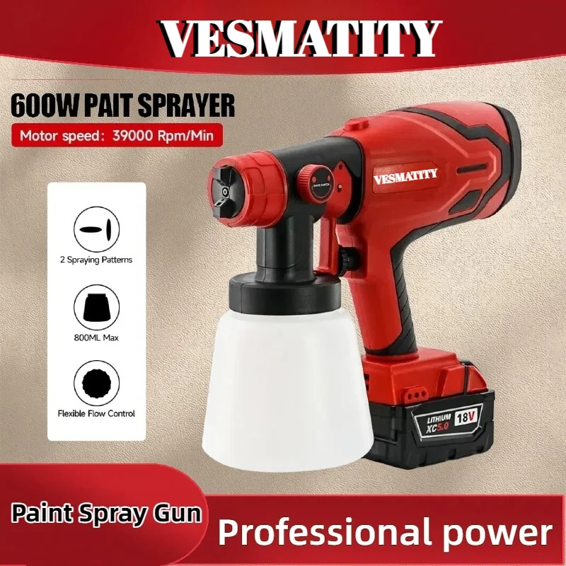 Cordless Electric Spray Gun High Power HVLP Paint Sprayer Auto Furniture Steel Coating Airbrush For 18V For Milwaukee Battery