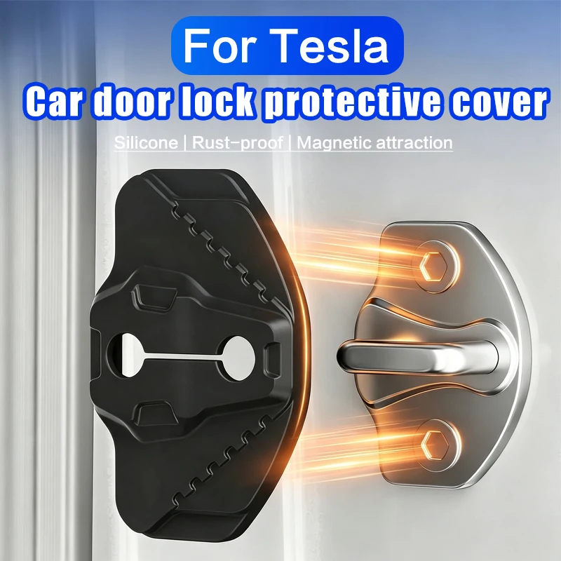 For Tesla Model YL / X / Model Y Juniper / Model 3 Highland 4Pcs Magnetic Silicone Car Door Lock Protective Cover Reduction