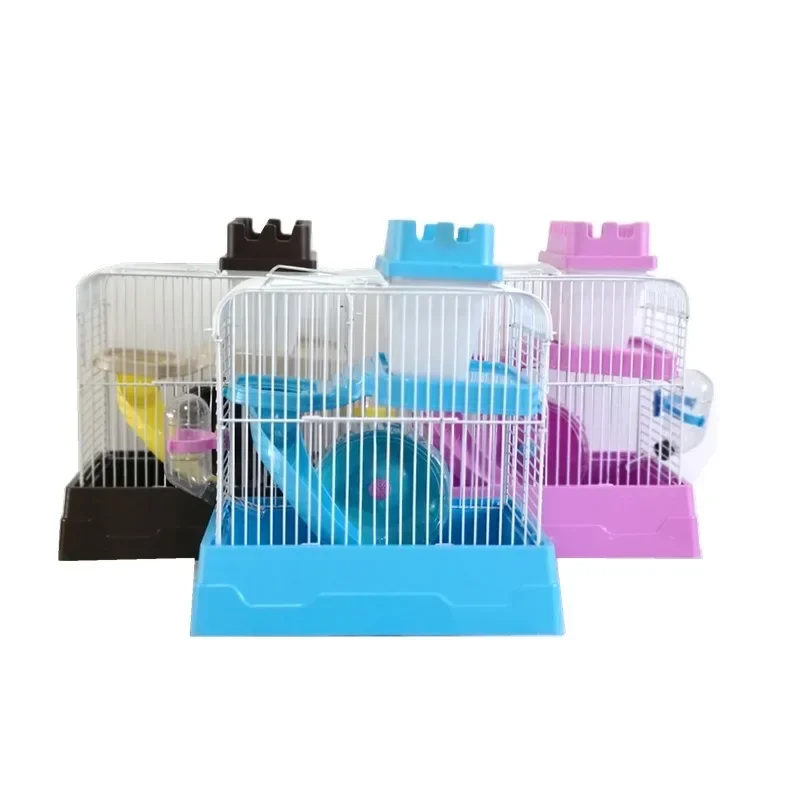 Double-storey Villa-shaped Wire Cage With Feeding Bowl, Running Roller Skating Toy Small Castle, Double-layer Hamster Cage