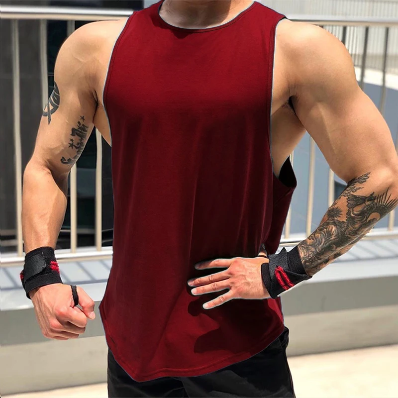 Gym Bodybuilding Muscle Sleeveless T-Shirt Mens Basketball Training Sport Tank Tops Cotton Breathable Cool Feeling Loose Vests