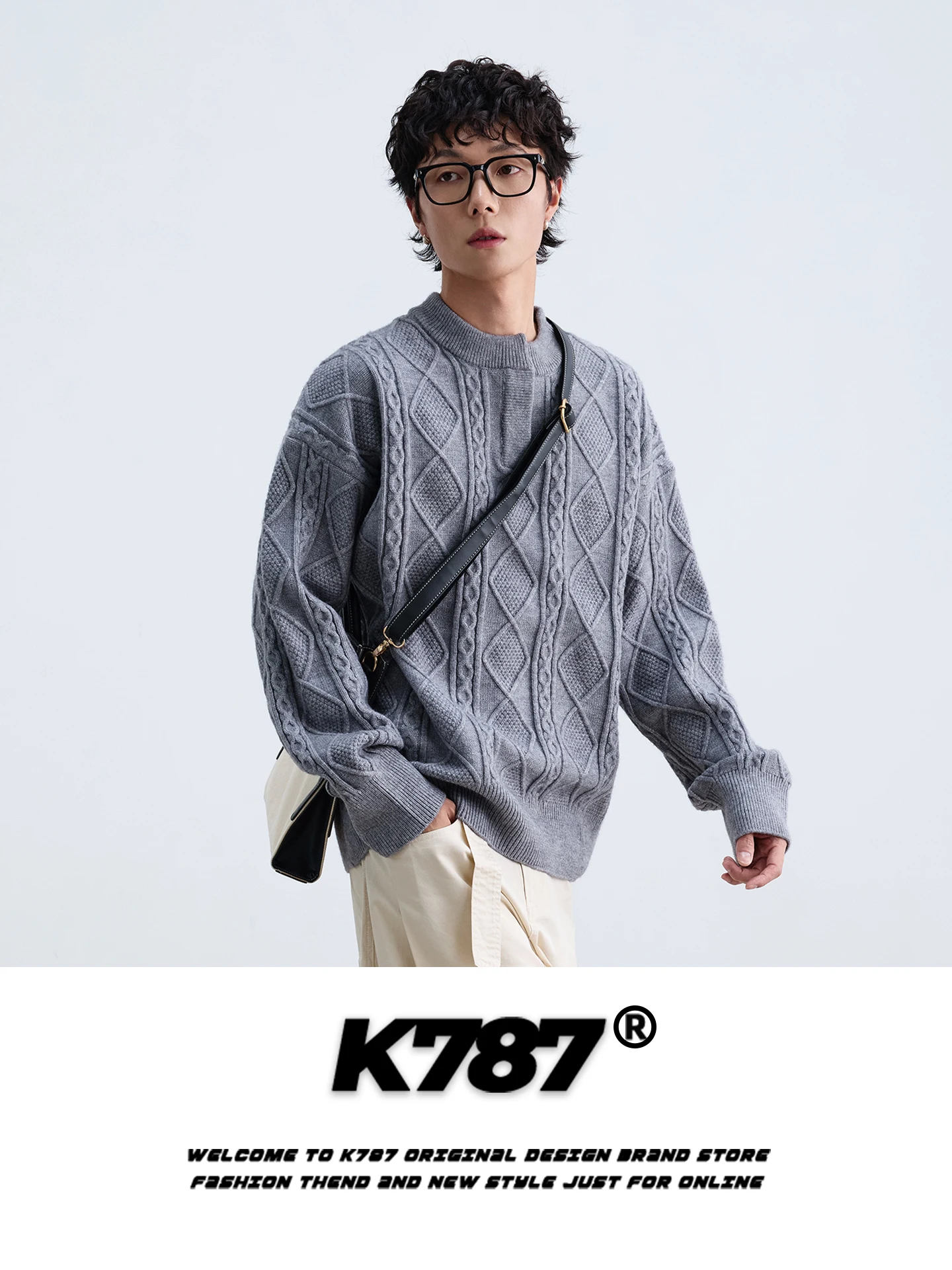 

Американский ретро-свитер унисекс с ромбовидным узором, однотонный, вязаный, свободного кроя, в стиле кэжуал, зимний, для пар