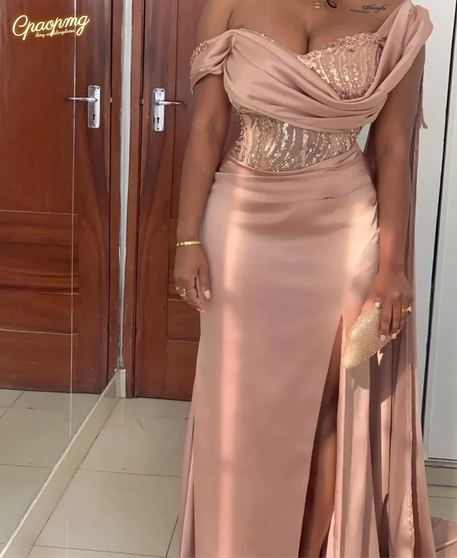 Customized Elegant Blush Pink Mermaid Evening Dresses Satin Prom dress Lace One Shoulder Prom Party Gowns For Special Occasions