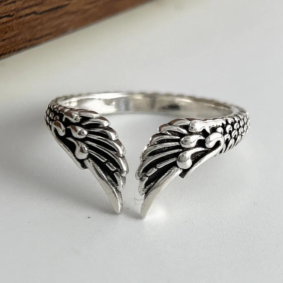 925 Sterling Silver Rings for Women Couple Minimalist Handmade Simple Retro Wing Ring Fine Jewelry Gift Prevent Allergy - Image 3