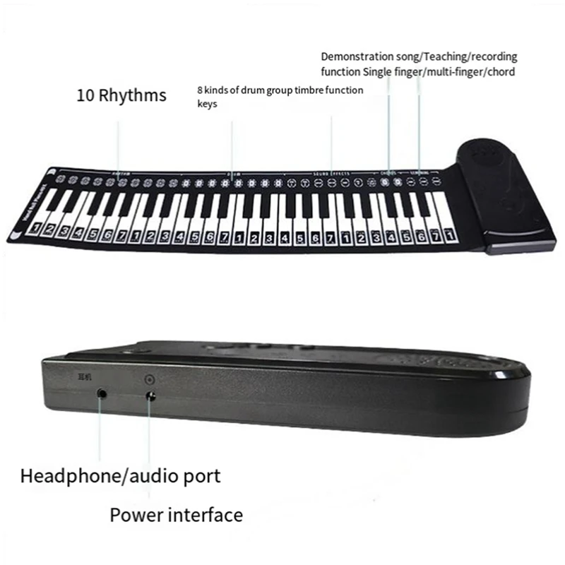 49-Key Hand-Rolled Piano With Speaker Portable Folding Children's Piano Beginner Piano Teaching Instrument