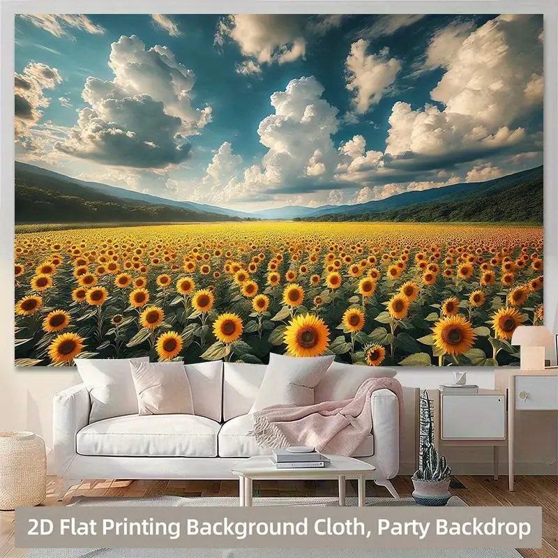 2D Flat, 1pc Sunflower Field Backdrop Banner - Vibrant Yellow Sunflowers & Blue Sky Wall Decor, No Electricity Needed, Easy to H