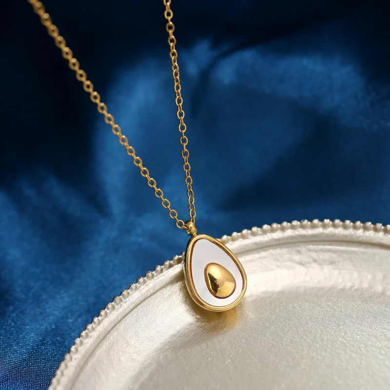 2025 New Fashion Stainless Steel Gold color Natural Shell Avocado Pendant Necklace for Women Accessories
