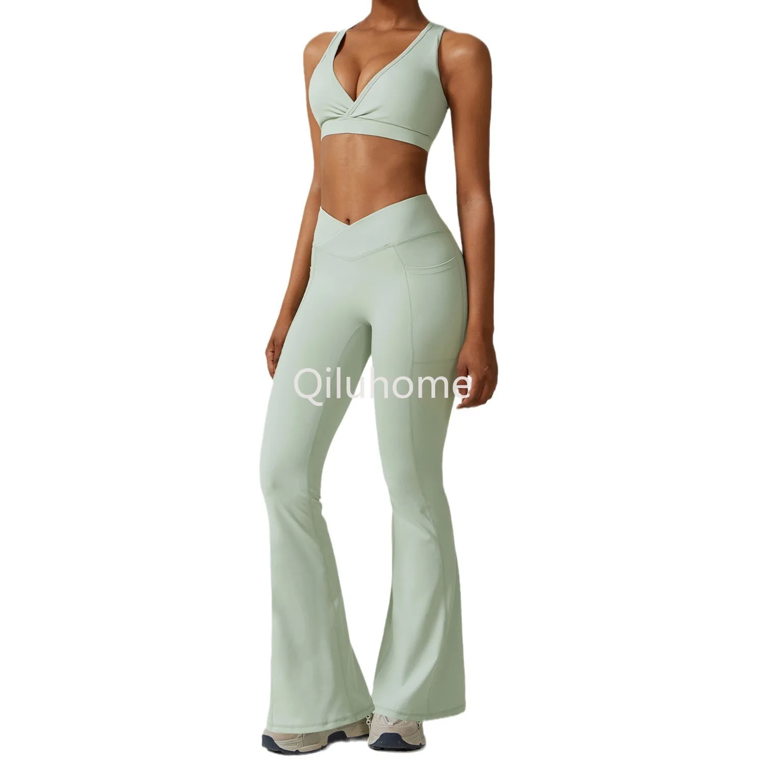 Quick-Drying Beauty Back Yoga Suit Pocket Skinny Running Sports Suit for Women