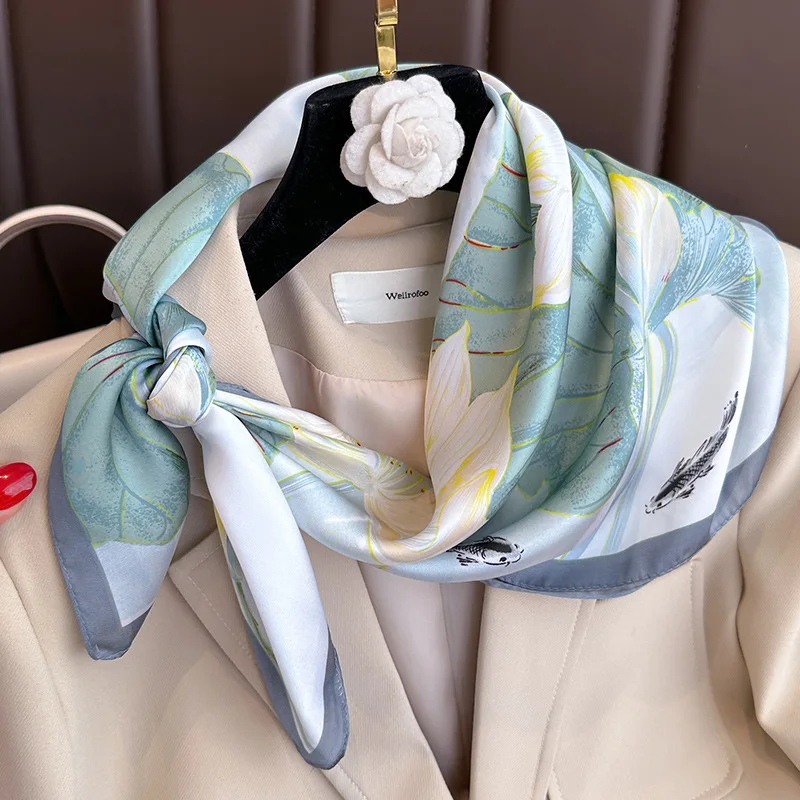 2024 New Silk Shawl Square Scarf for Women Neckerchief Female Headband Hair Wrap Print Ladies Foulard Fashion Hijab Bandana