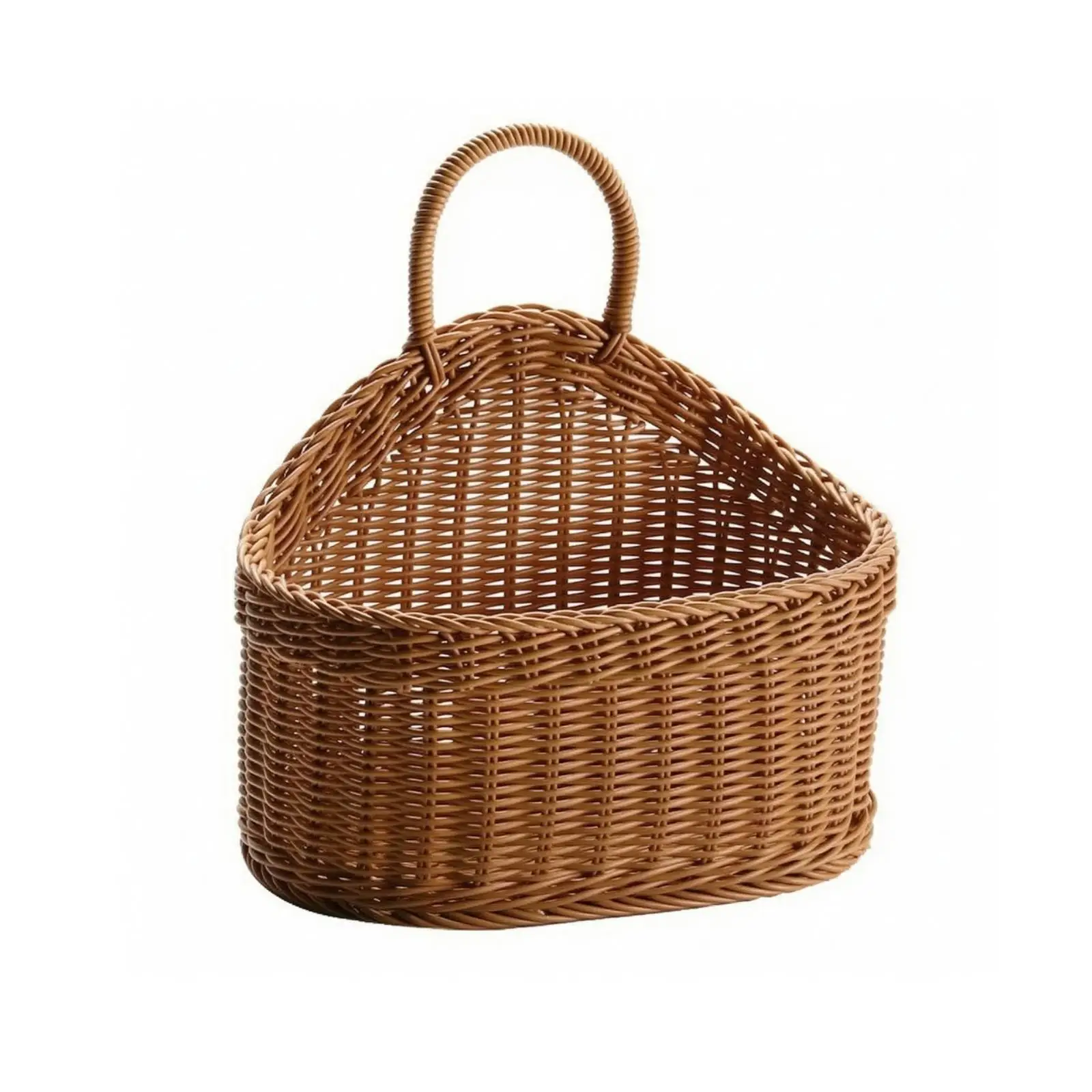 Arched Handle Wicker Basket for Kitchen Wall Hanging Storage Deep Cavity Organizer for Household Necessities Vertical