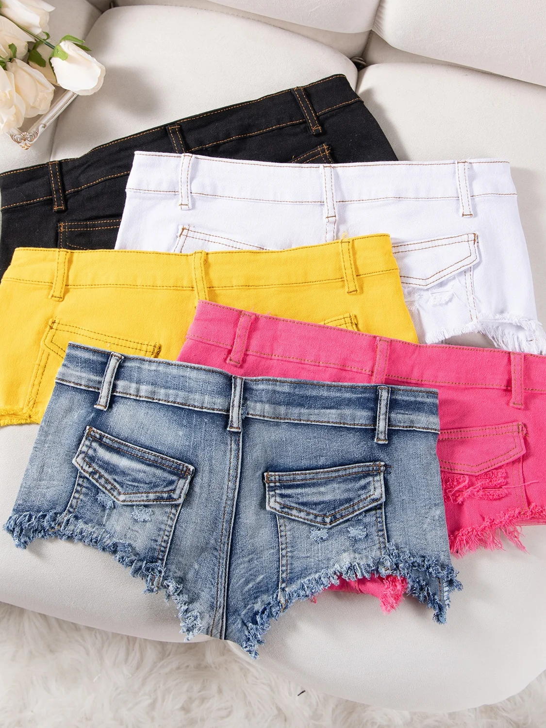 

Low Waist Denim orts Women's Sexy Tight Fit Bodycon Waed out Sle Summer Hot Pants Torn Frayed Design Commute Faion