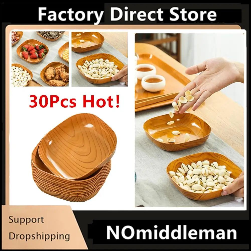 

30Pcs Kitchen Wood Grain Plastic Square Plate Flower Pot Tray Cup Pad Coaster Plate Kitchen Decorative Plate Creative Coaster