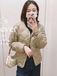 Women Ultra Light Down Jacket V-neck Single Breasted White Duck Down Coat Lightweight Casual Warm Slim Woman's Quilted Jacket