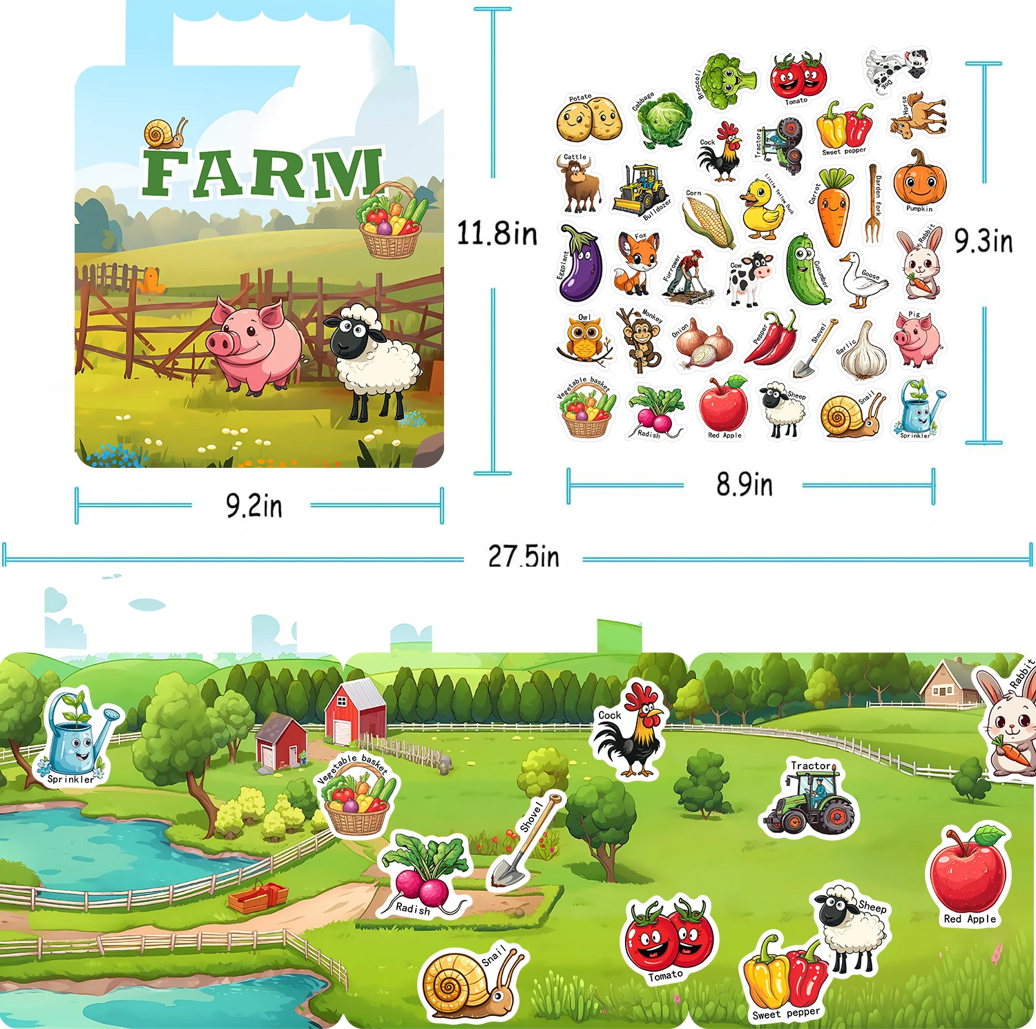 40PCS Kids Farm Sticker DIY Hand Puzzle Sticker Book Reusable Cartoon Animal Cognition Preschool Education Learning Toys