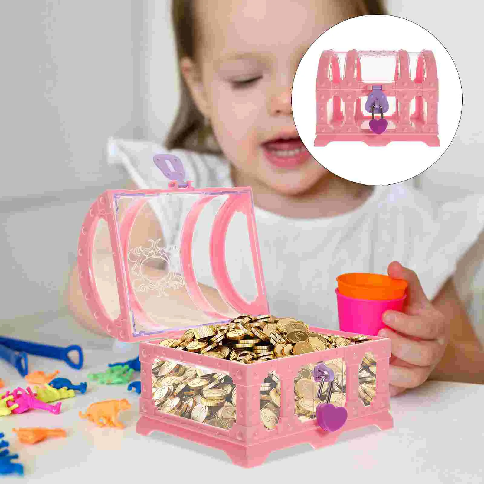 

Treasure Chest Pink Party Favors with Lock Box Compact Locking Plastic for Kids Pirate