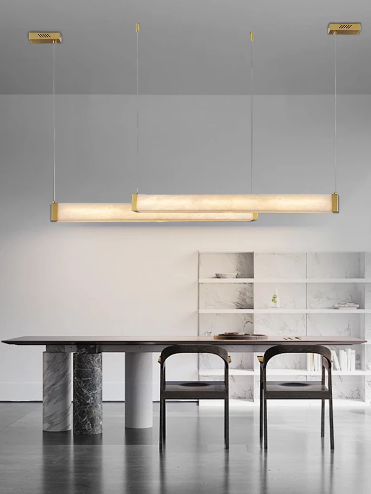الفاخرة مصمم الرخام الطبيعي قلادة طويلة ضوء الذهب Led ديكور المنزل لماعة lamvillage حجر Hanglamp #4