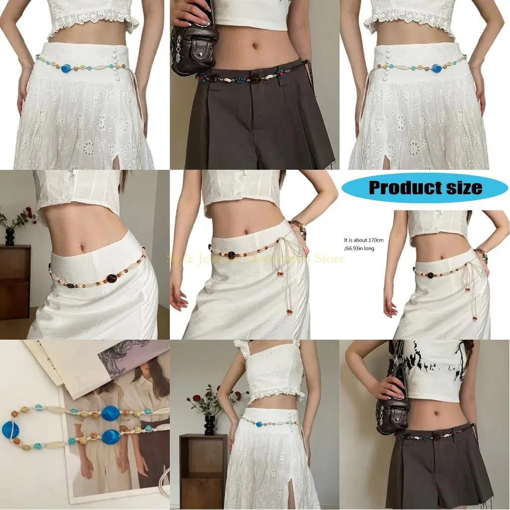

D46E Adjustable Bohemian Waist Cord Sash with Resin Beaded for Fashionable Outfits