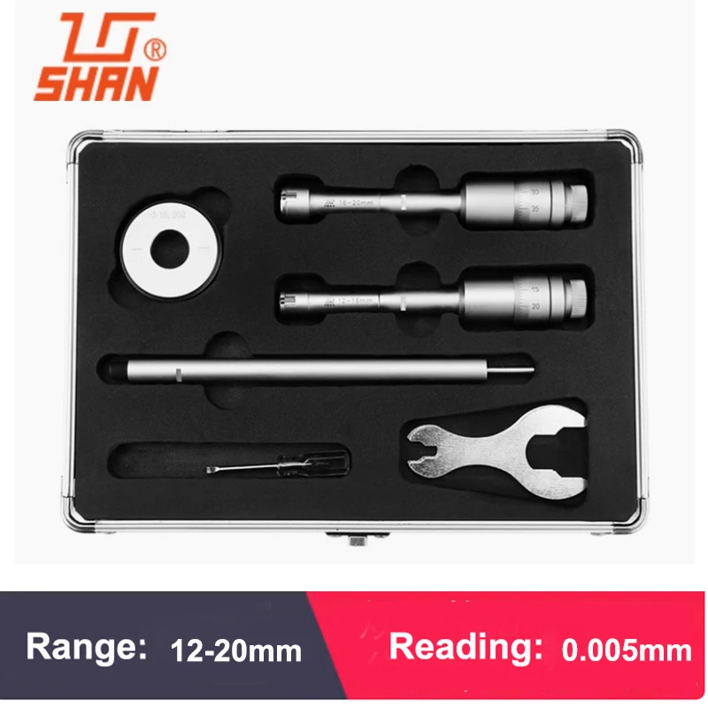 Three-point internal diameter micrometer 6-12mm 12-20mm 20-50mm 50-100mm three-jaw internal measuring screw micrometer set of