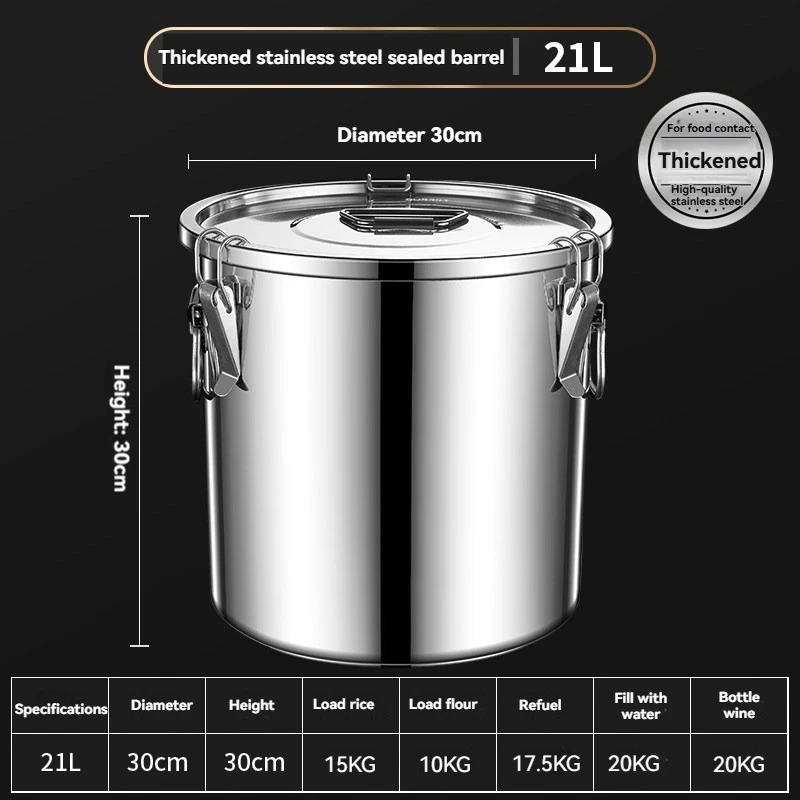 6/12/17/21L 304 Stainless Steel Airtight Canister with Seal Lid Food Storage Container Kitchen Canister for Household Kitchen