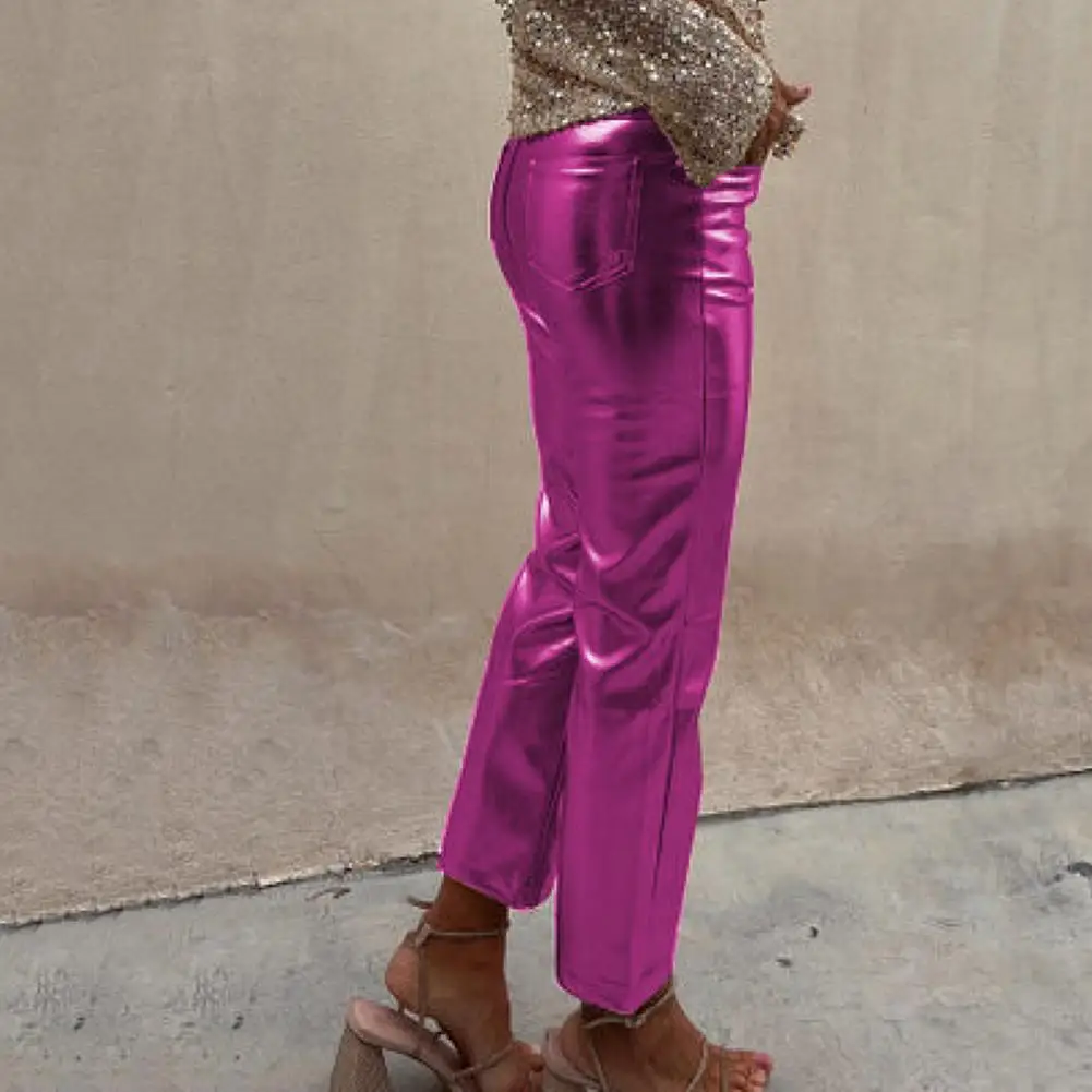 

Winter Pencil Trousers Stylish Women's Slim Fit Faux Leather Pants with Mid Waist Zipper Closure Breathable Soft for Club